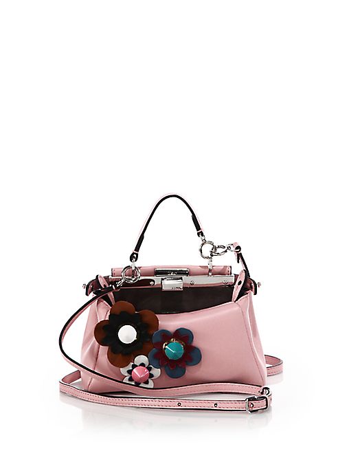 Fendi - Peekaboo Micro Flower-Embellished Leather Satchel