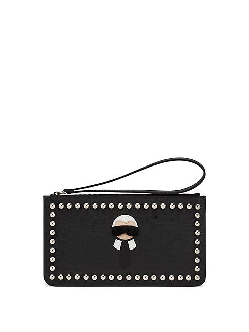 Fendi - Karlito Studded Mink Fur & Saffiano Leather Zip Pouch