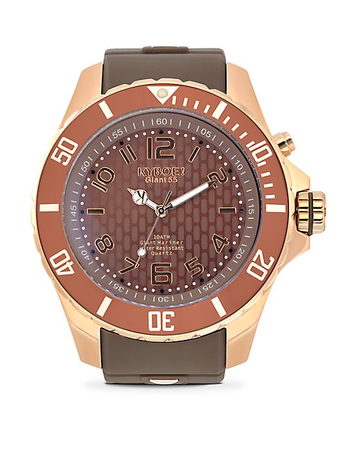 KYBOE! - Rose Goldtone Stainless Steel Textured Dial Silicone Strap Watch