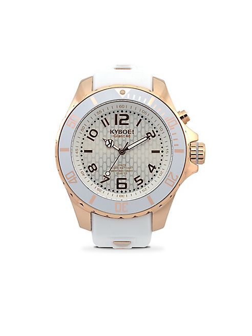 KYBOE! - Power Rose Goldtone Stainless Steel & White Silicone Strap Watch/48MM