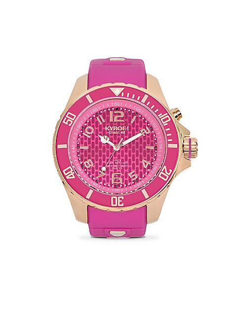 KYBOE! - Power Rose Goldtone Stainless Steel & Violet Silicone Strap Watch/48MM