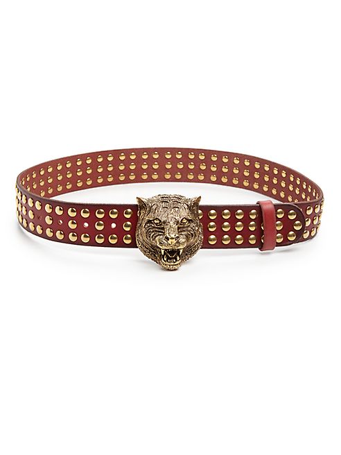 Gucci - Feline Studded Leather Belt