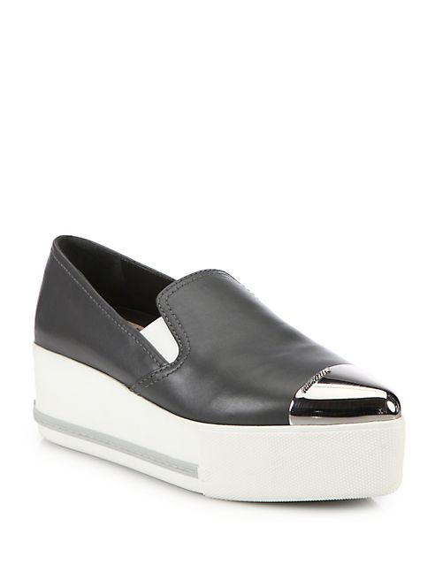 Miu Miu - Metal Cap Toe Leather Platform Sneakers