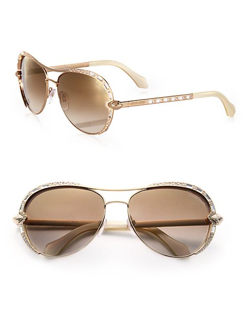 Roberto Cavalli - 59MM Crystal-Embellished Metal Aviator Sunglasses