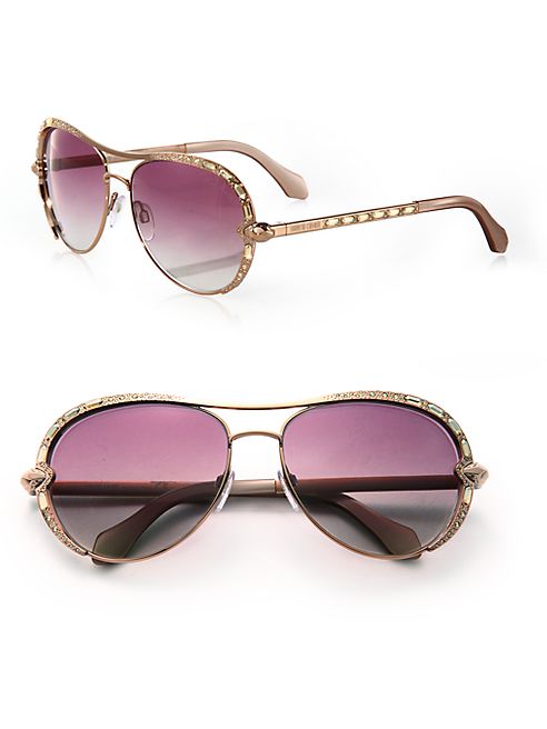 Roberto Cavalli - 59MM Swarovski Crystal & Metal Aviator Sunglasses