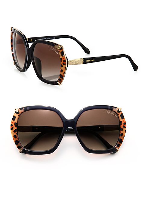 Roberto Cavalli - 59MM Acetate & Metal Oversized Square Leopard Sunglasses