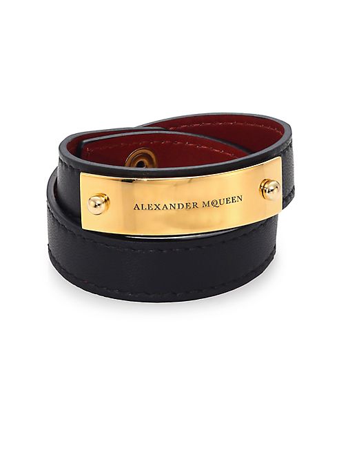 Alexander McQueen - Logo Metal Plate Leather Bracelet