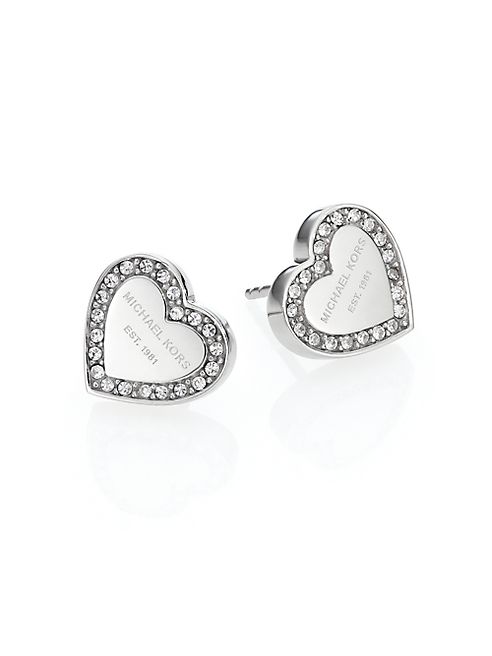 Michael Kors - Heritage Hearts Pavé Logo Stud Earrings/Silvertone