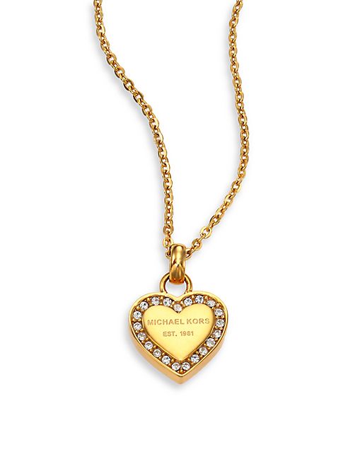 Michael Kors - Heritage Hearts Pavé Logo Pendant Necklace/Goldtone