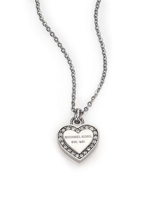 Michael Kors - Heritage Hearts Pavé Logo Pendant Necklace/Silvertone