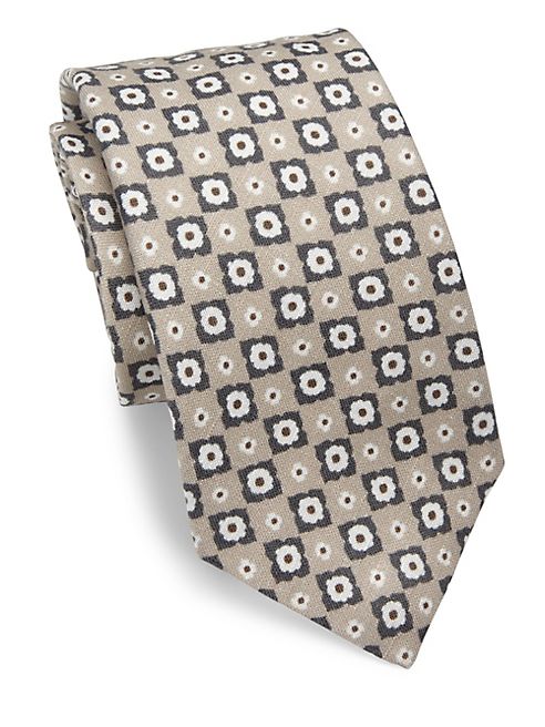 ISAIA - Floral Check Linen Tie