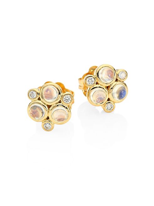 Temple St. Clair - Classic Color Diamond, Blue Moonstoon & 18K Yellow Gold Trio Earrings