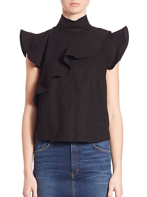 McGuire - Sorbonne Linen Ruffle Mockneck Top