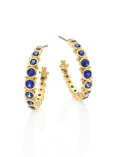 Temple St. Clair - Small Eternity Blue Sapphire & 18K Yellow Gold Hoop Earrings/0.4