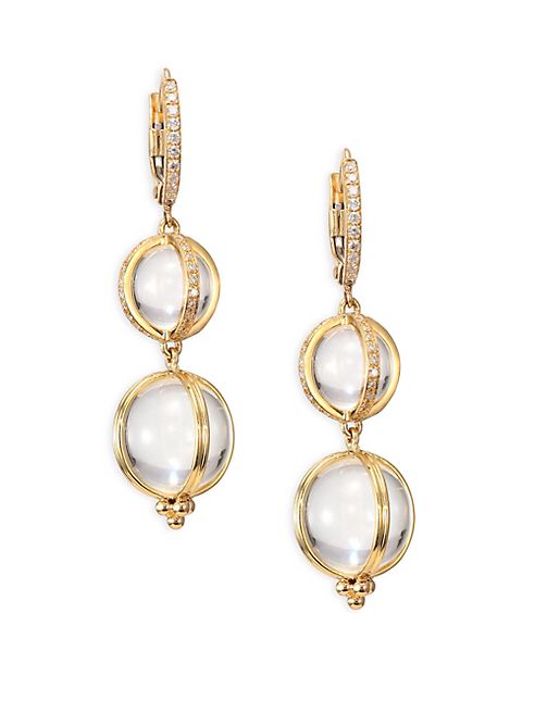 Temple St. Clair - Double Amulet, Rock Crystal, Diamond & 18K Yellow Gold Drop Earrings