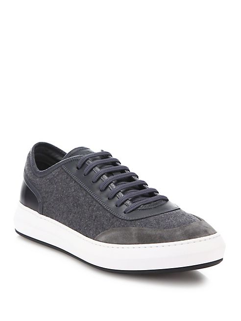 Salvatore Ferragamo - Glory Mix Media Low Top Leather & Wool Sneaker