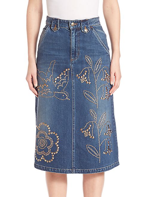 RED Valentino - Denim Embellished Skirt