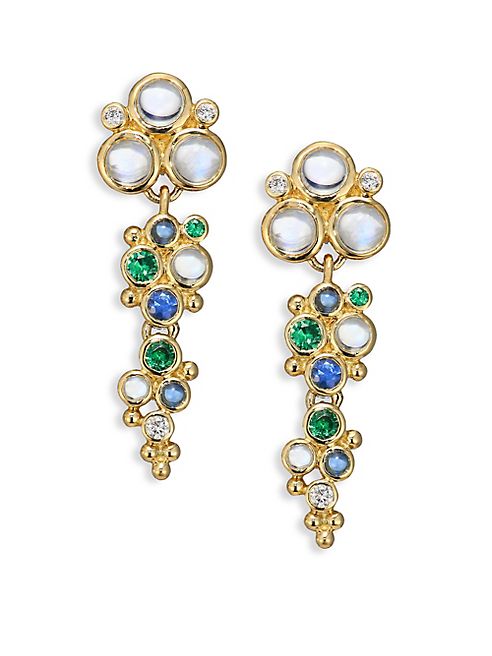 Temple St. Clair - Mare Diamond, Royal Blue Moonstone, Blue Sapphire, Tsavorite & 18K Yellow Gold Drop Earrings