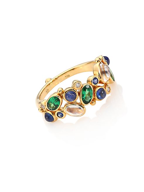 Temple St. Clair - Mare Diamond, Royal Blue Moonstone, Blue Sapphire, Tsavorite & 18K Yellow Gold Ring