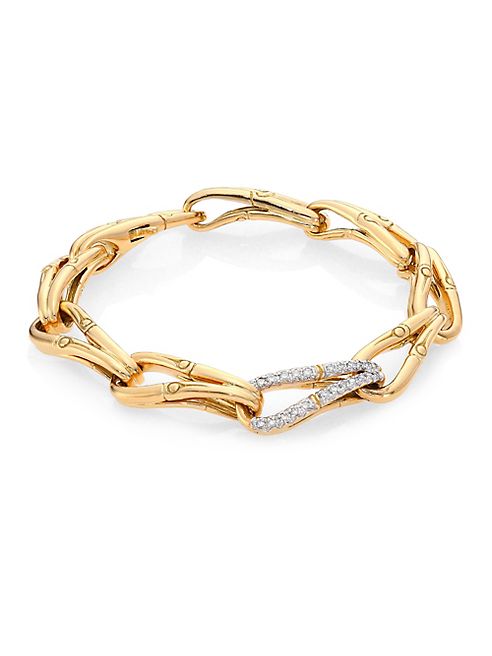 John Hardy - Bamboo Diamond & 18K Yellow Gold Link Bracelet