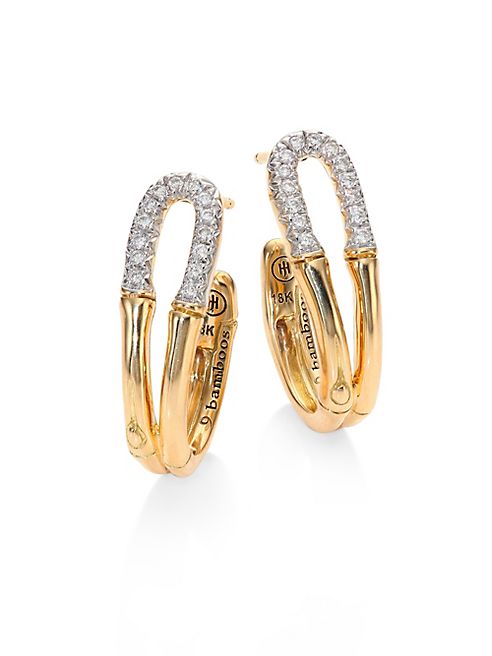 John Hardy - Bamboo Diamond & 18K Yellow Gold Small Hoop Earrings