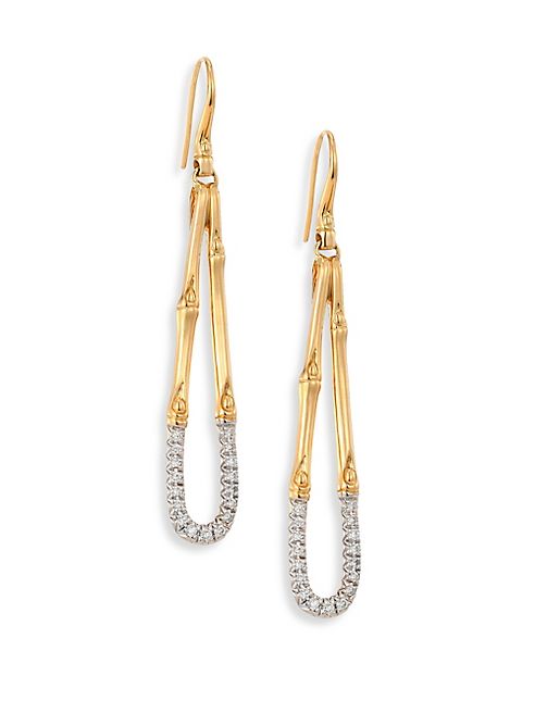 John Hardy - Bamboo Diamond & 18K Yellow Gold Drop Earrings