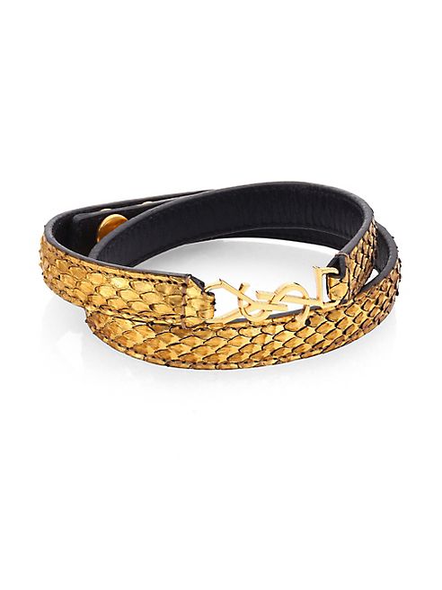 Saint Laurent - YSL Embossed Leather Logo Bracelet