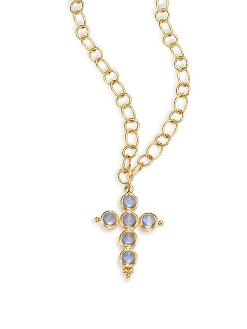 Temple St. Clair - Blue Moonstone & 18K Yellow Gold Small Cross Pendant