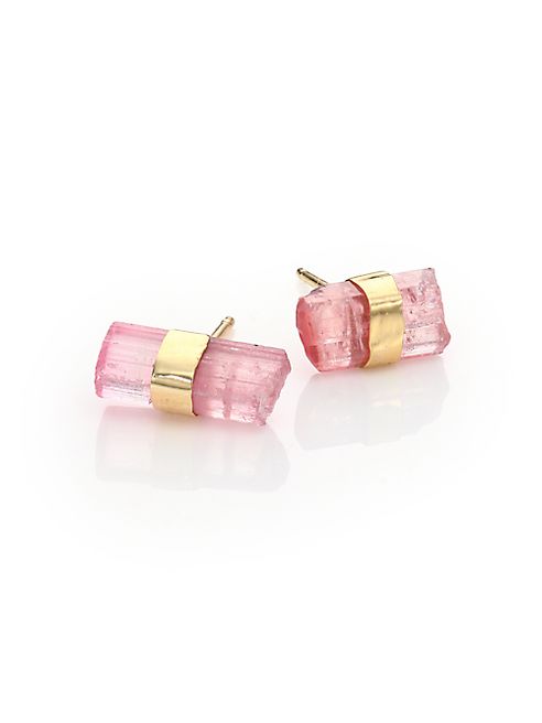 Jacquie Aiche - Pink Tourmaline & 14K Yellow Gold Stud Earrings