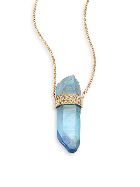 Jacquie Aiche - Diamond, Blue Aqua Aura Quartz & 14K Yellow Gold Pendant Necklace