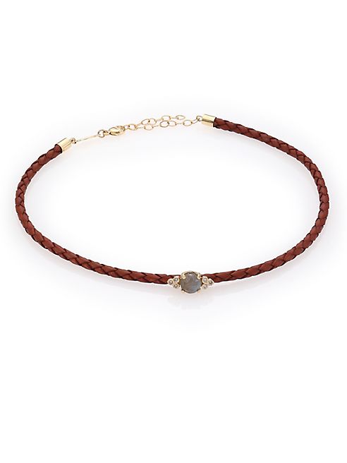 Jacquie Aiche - Diamond, Labradorite, 14K Yellow Gold & Leather Choker Necklace