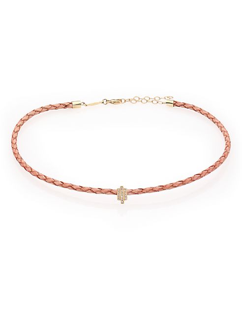 Jacquie Aiche - Diamond, 14K Yellow Gold & Leather Choker Necklace