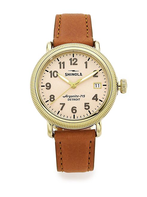 Shinola - Runwell Coin Edge Goldtone Stainless Steel & Leather Strap Watch