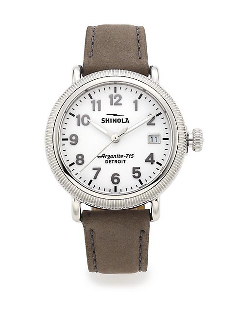 Shinola - Runwell Coin Edge Stainless Steel & Leather Strap Watch