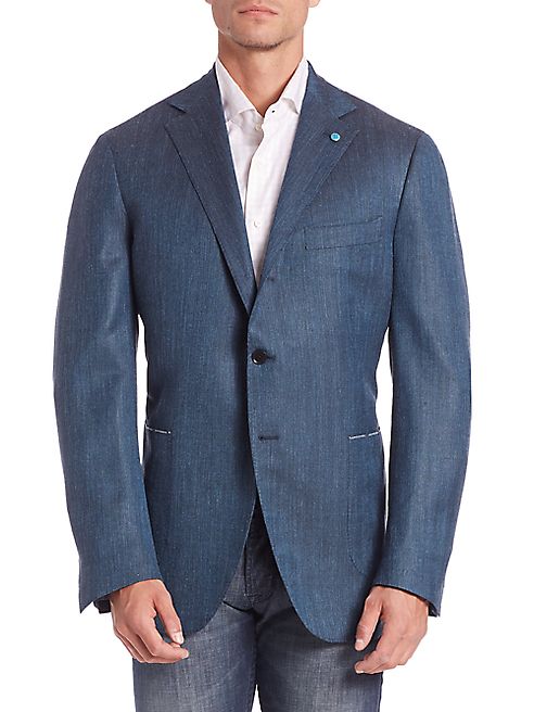 Eidos - Micro Herringbone Wool & Silk Blend Blazer