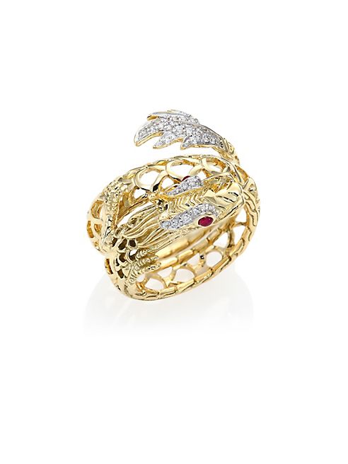 John Hardy - Legends Naga Diamond, Ruby & 18K Yellow Gold Coil Ring