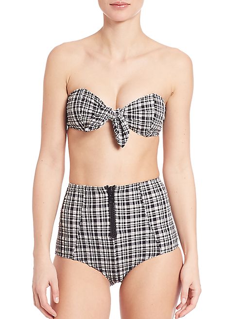 Lisa Marie Fernandez - Three-Piece Poppy Plaid Bikini & Cardigan