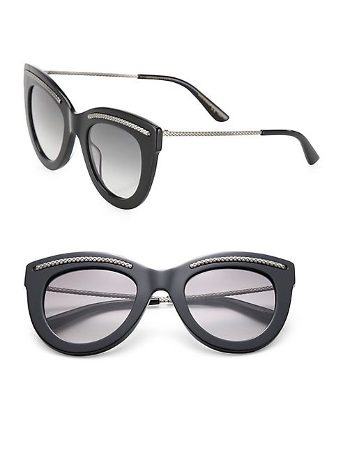 Bottega Veneta - 49MM Intrecciato-Trim Cat Eye Sunglasses