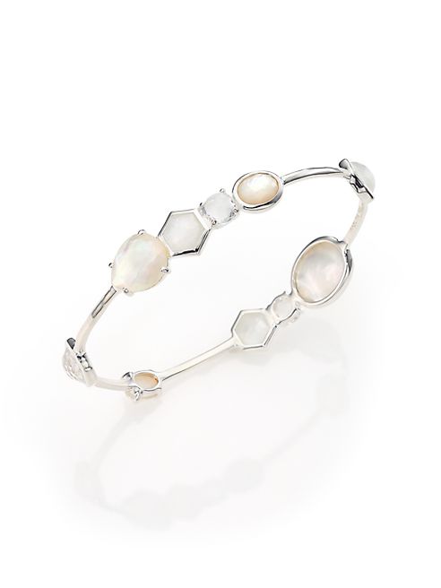 IPPOLITA - Rock Candy White Moonstone, Clear Quartz, Mother-Of-Pearl & Sterling Silver Bangle Bracelet