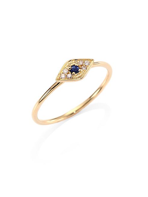 Sydney Evan - Diamond, Sapphire & 14K Yellow Gold Evil Eye Ring