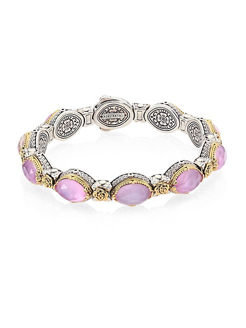 Konstantino - Pink Mother-Of-Pearl, Quartz Doublet, 18K Yellow Gold & Sterling Silver Bangle Bracelet