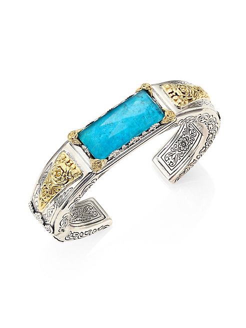 Konstantino - Iliada Chrysocolla, Quartz Doublet, 18K Yellow Gold & Sterling Silver Cuff Bracelet