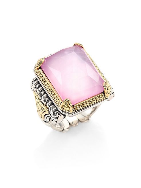 Konstantino - Iliada Pink Mother-Of-Pearl, Quartz Doublet, 18K Yellow Gold & Sterling Silver Rectangle Ring