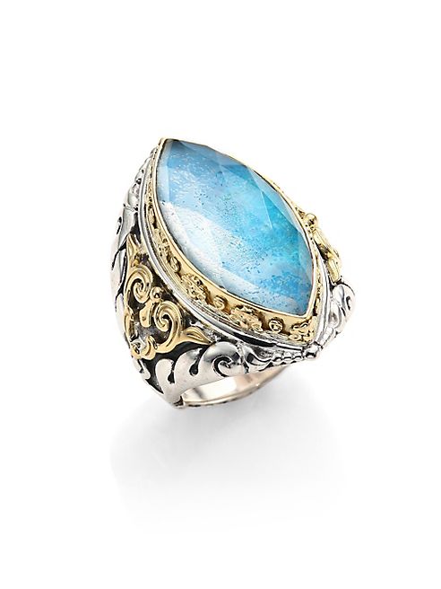 Konstantino - Chrysocolla, Clear Quartz, Sterling Silver & 18K Yellow Gold Marquise Ring