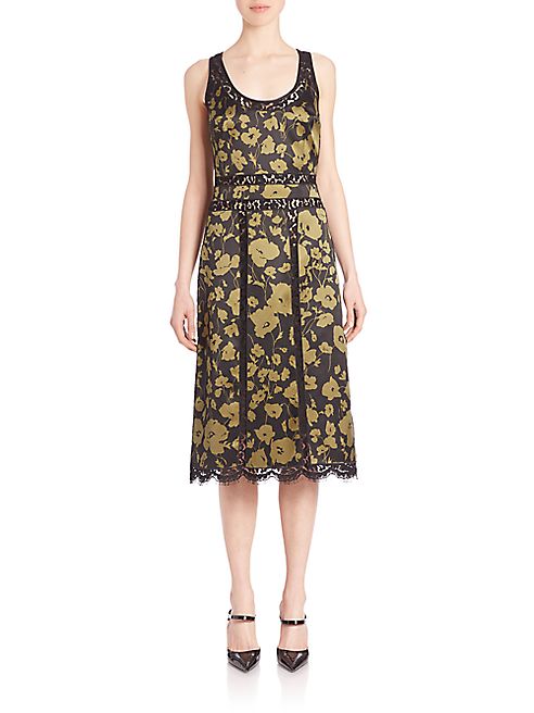 Michael Kors Collection - Lace-Inset Silk Tank Dress