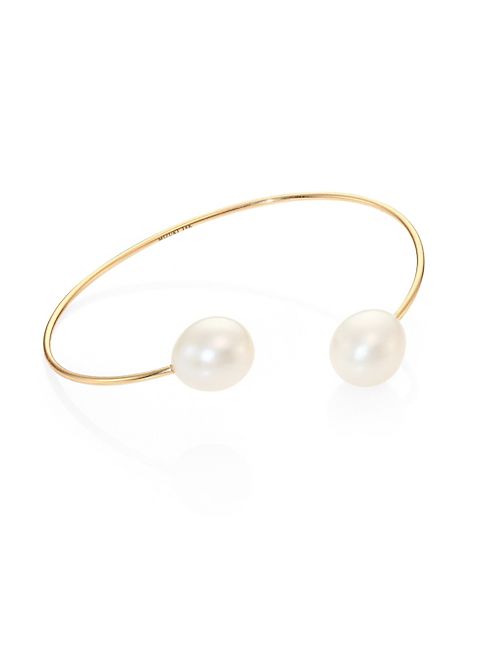 Mizuki - 10MM White Oval Pearl & 14K Yellow Gold Cuff Bracelet