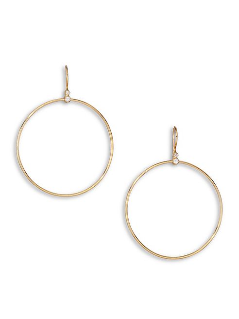 Mizuki - Diamond & 14K Yellow Gold Drop Hoop Earrings