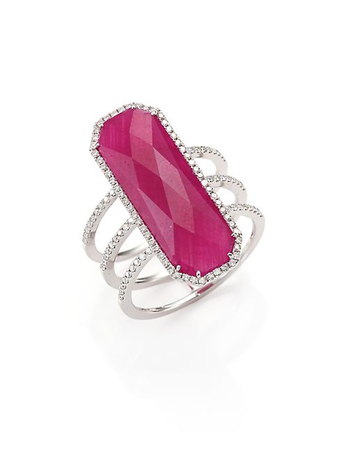 Meira T - Ruby, Pavé Diamond, 14K White Gold & Silver Ring