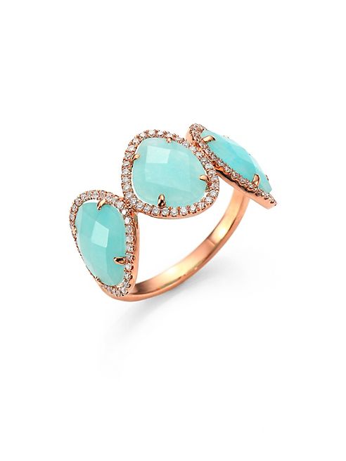 Meira T - Light Amazonite, Diamond & 14K Rose Gold Three Stone Ring