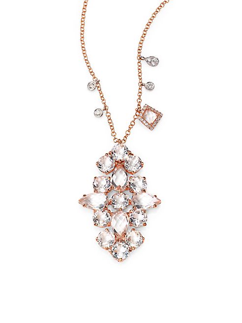 Meira T - Diamond, White Topaz, 14K Rose Gold & 14K White Gold Pendant Necklace